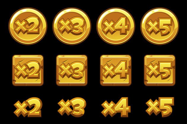 奖金圆板方格上的黄金奖励数字游戏中的一组黄金乘法数字黄金吃角子数字