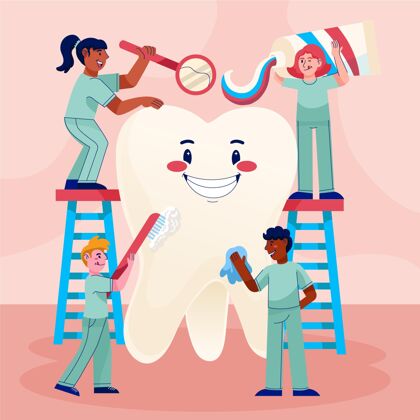 牙医卡通牙齿护理概念插图正畸牙齿护理健康