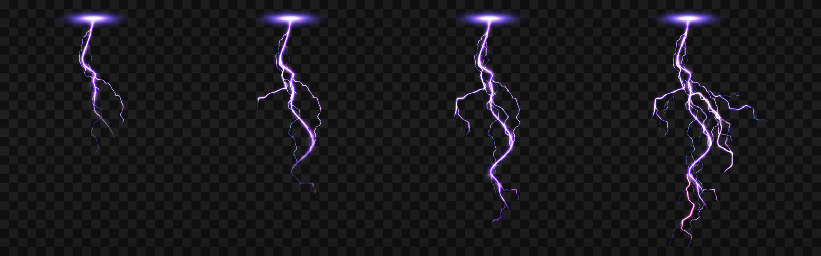 设置雪碧与闪电 霹雳打击设置为fx动画现实设置的紫色电冲击在夜间 引发雷雨放电隔离在透明的背景透明动画电