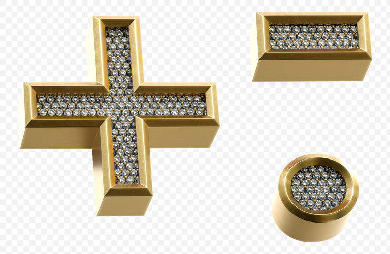 珠宝豪华的金色字母与钻石符号隔离三维渲染图像圆点光泽加上