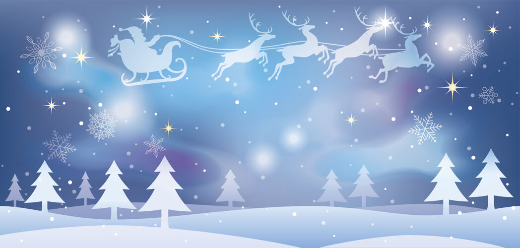 风景圣诞老人的圣诞插画传统雪花飞翔
