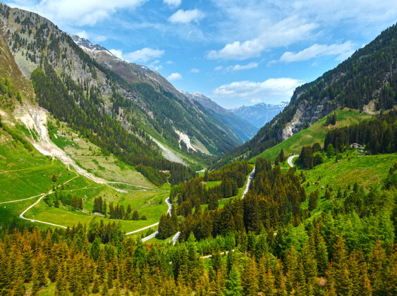 山从考内塔勒-格勒切斯特拉斯（奥地利考内塔尔 泰罗尔）欣赏夏日山景高山雪山脉