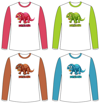 套装一套不同颜色的恐龙屏幕长袖t恤长袖T恤动物