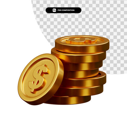 金融一堆金币在3d渲染隔离3d货币商业