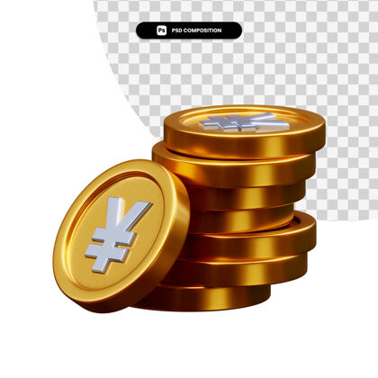 货币一堆金币在3d渲染隔离银行金融货币