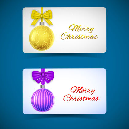 庆祝寒假横卡悬挂黄紫色装饰圣诞饰品和丝带蝴蝶结节日黄色水平