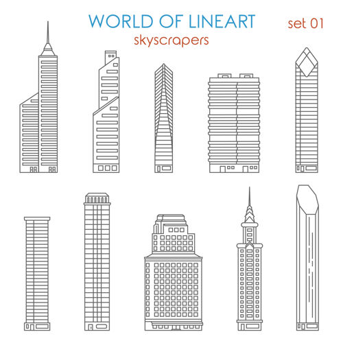 未来建筑城市摩天大楼铝线艺术风格集世界线艺术收藏城市摩天大楼薄