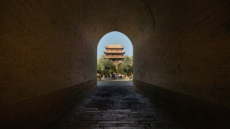 城堡嘉峪关要塞贯穿中国拱门天拱门山