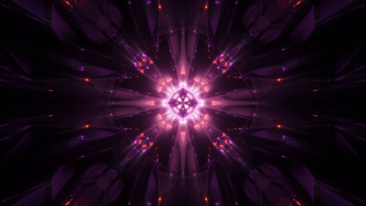 闪亮彩色霓虹激光宇宙背景-完美的数字壁纸未来分形迪斯科