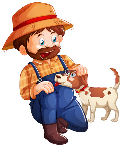 小狗农夫在白色背景上玩可爱的狗男人卡通制服