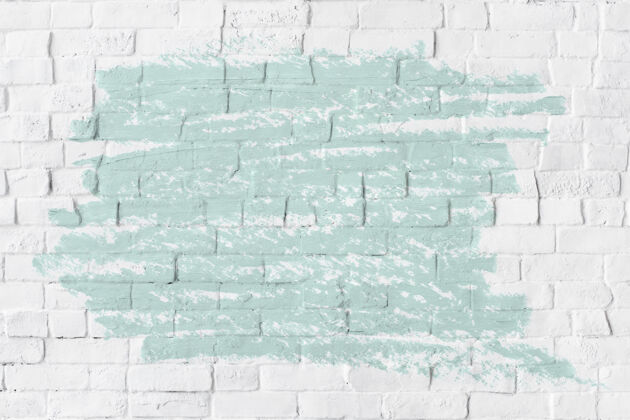 青色白色砖墙上有薄荷绿的油漆纹理创建亚克力砖墙