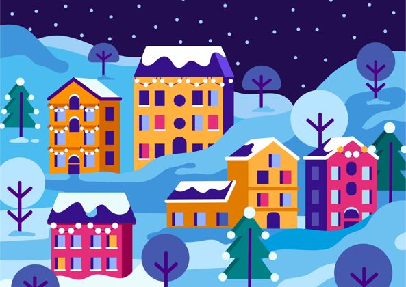 设计平面设计圣诞小镇快乐传统冬天