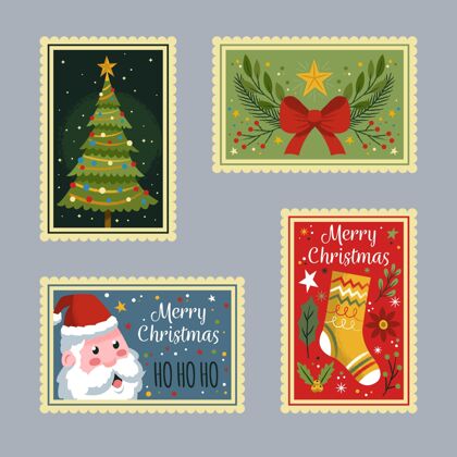 收藏手绘圣诞集邮传统冬天绘制