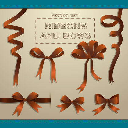平面大套棕色丝带和蝴蝶结礼品盒平面隔离新生日礼品盒