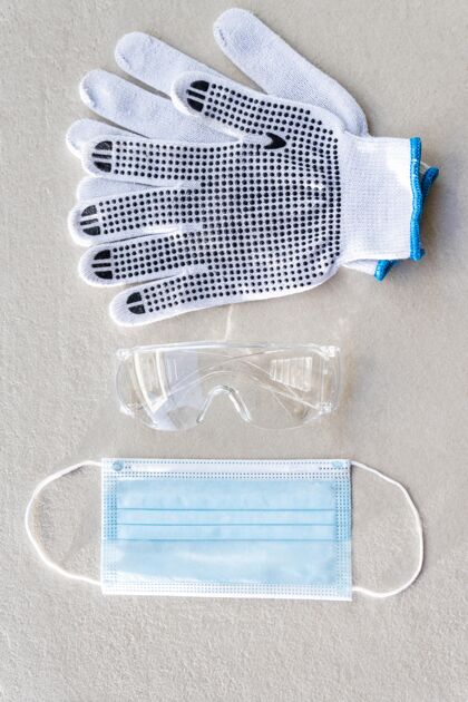 安全顶视图安全施工手套和医用面罩工具保护保护