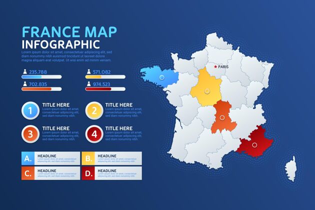演示梯度法国地图信息图国家数据信息