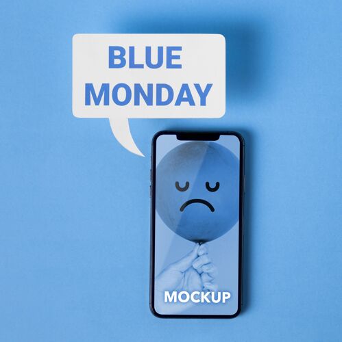 智能手机蓝色星期一概念模型悲伤蓝色星期一蓝色