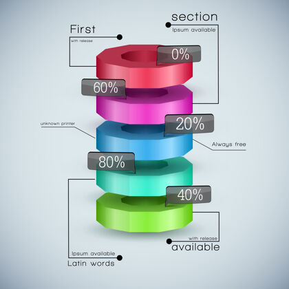 标题真实的三维业务图模板与文本字段和百分比比彩色图表商业分析