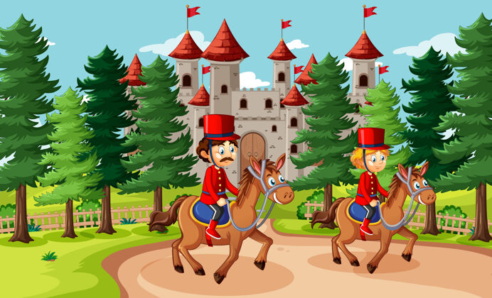 堡垒童话场景与城堡和士兵锦衣卫场景士兵塔士兵