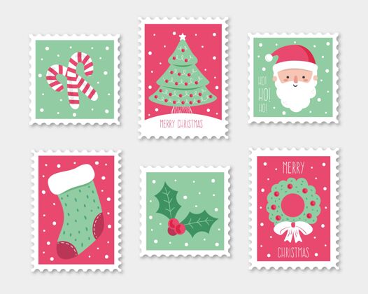 圣诞节手绘圣诞集邮快乐手绘邮票