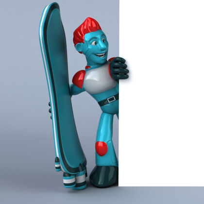机器人红色机器人-3d角色滑板未来红色