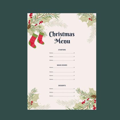 季节平面设计圣诞菜单模板设计快乐菜单