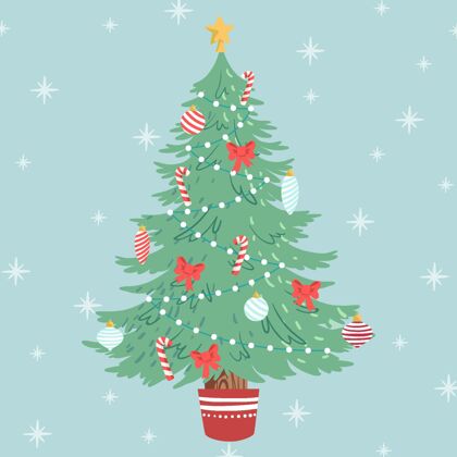 传统2d圣诞树插图文化庆祝圣诞快乐